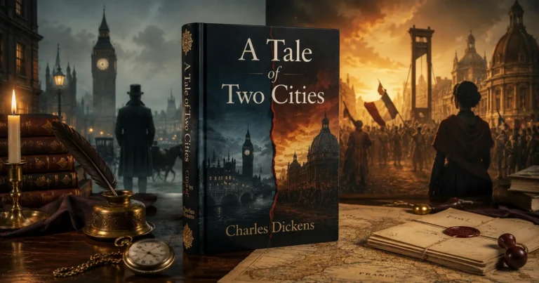 A Tale of Two Cities by Charles Dickens book with Victorian London and French Revolution inspired setting